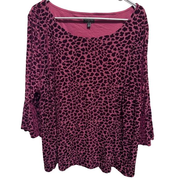 Talbots Velvet Burnout Bell Sleeve Top Animal Leopard Print Plus Size 3X - Picture 2 of 9
